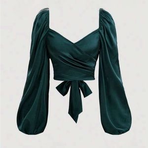 Wrapping style shirt with lantern sleeve